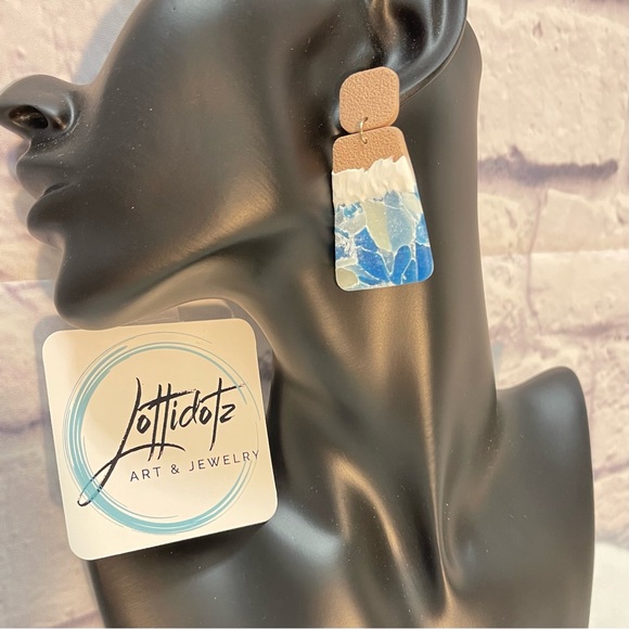 Ocean Waves Dangle Earrings Polymer Clay - Picture 3 of 8